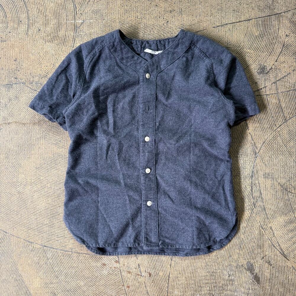 3Sixteen Wool Short Sleeve Collarless Baseball Shirt in Grey Medium